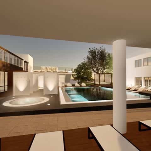 3D-Simulation der neuen Saunawelt-Terrasse mit Pool und Whirlpool (&copy; wellverde concept GmbH) Die Saunawelt wird Anfang M&auml;rz 2026 neu gestaltet &ndash; f&uuml;r noch mehr Entspannung.