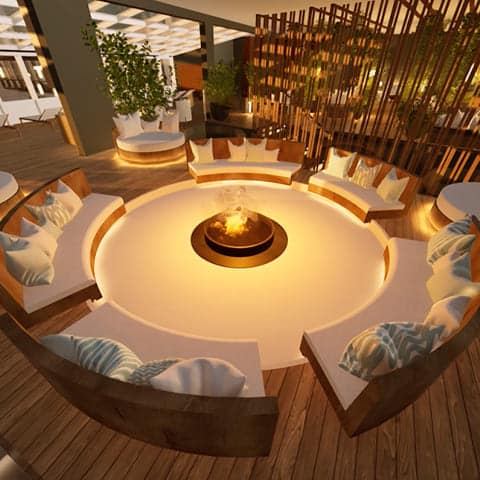 3D-Simulation der neuen Feuer-Lounge Neugestaltung der Saunawelt Ph&ouml;nix-Bad Ottobrunn (&copy; wellverde concept GmbH) Anfang M&auml;rz 2026 startet die Neugestaltung unserer Saunawelt f&uuml;r dein Wohlbefinden.